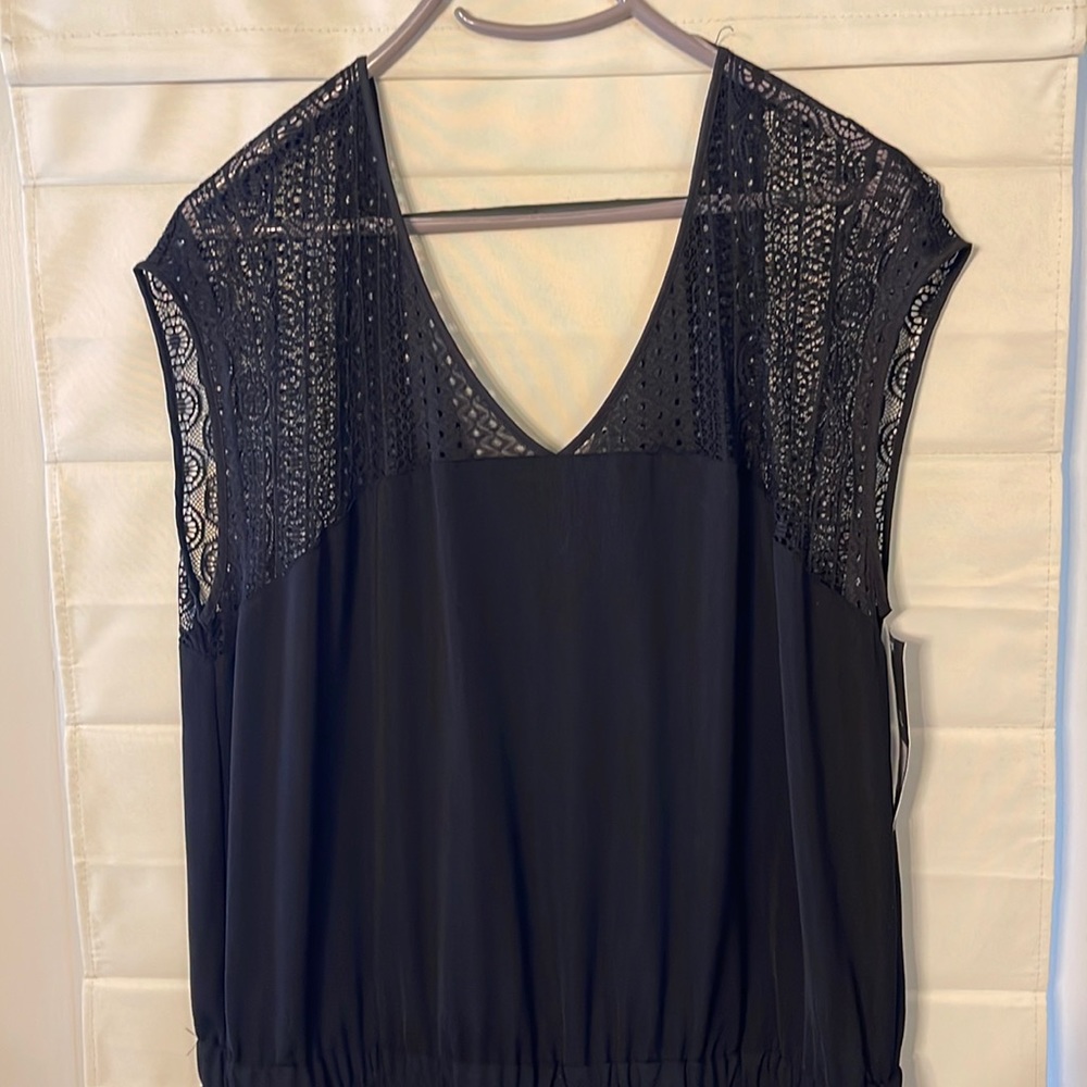 NWT Black Jumpsuit with lace shoulder embellishment. Size XXL